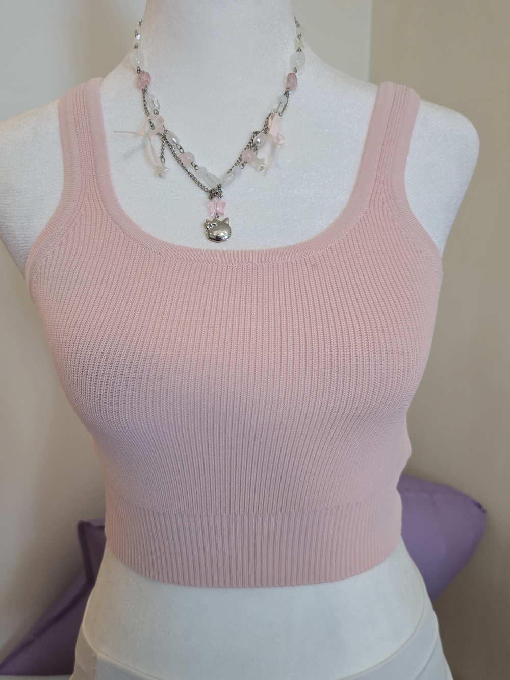 Calvin Klein Jeans Soft Pink Ribbed Knit Crop Tank Top Pastel Balletcore Small S